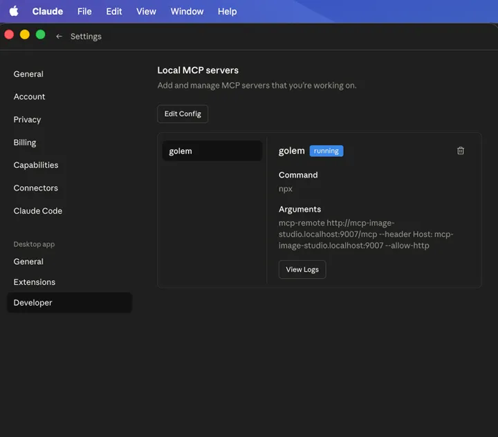 Once you restarted check if Local MCP server is picked up